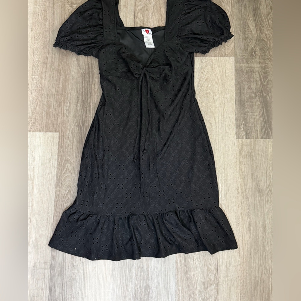 Heart & Hips Black Midi Dress with Eyelet Design